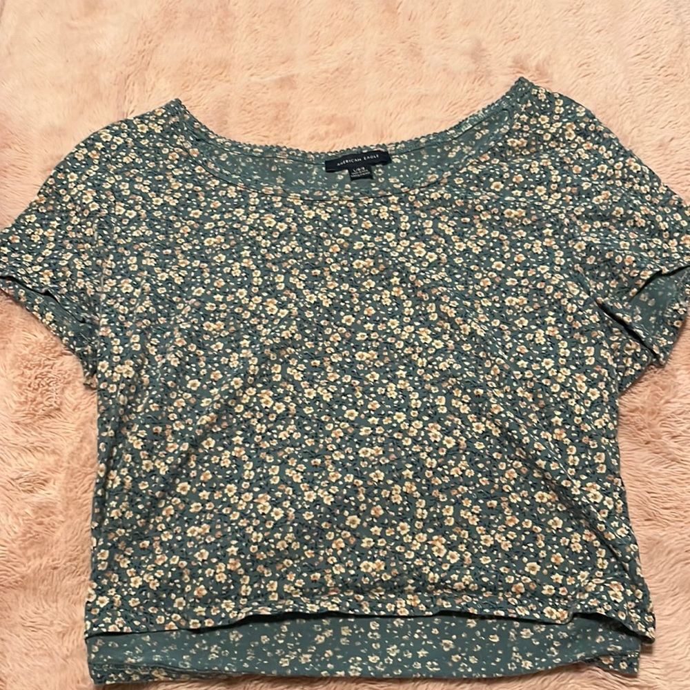 American Eagle Green Floral Top - Size Large